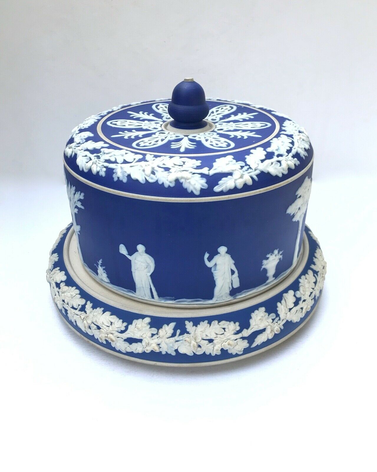 James Dudson Cobalt Blue Jasper Dip Muses Cheese Dish, c. 1870s